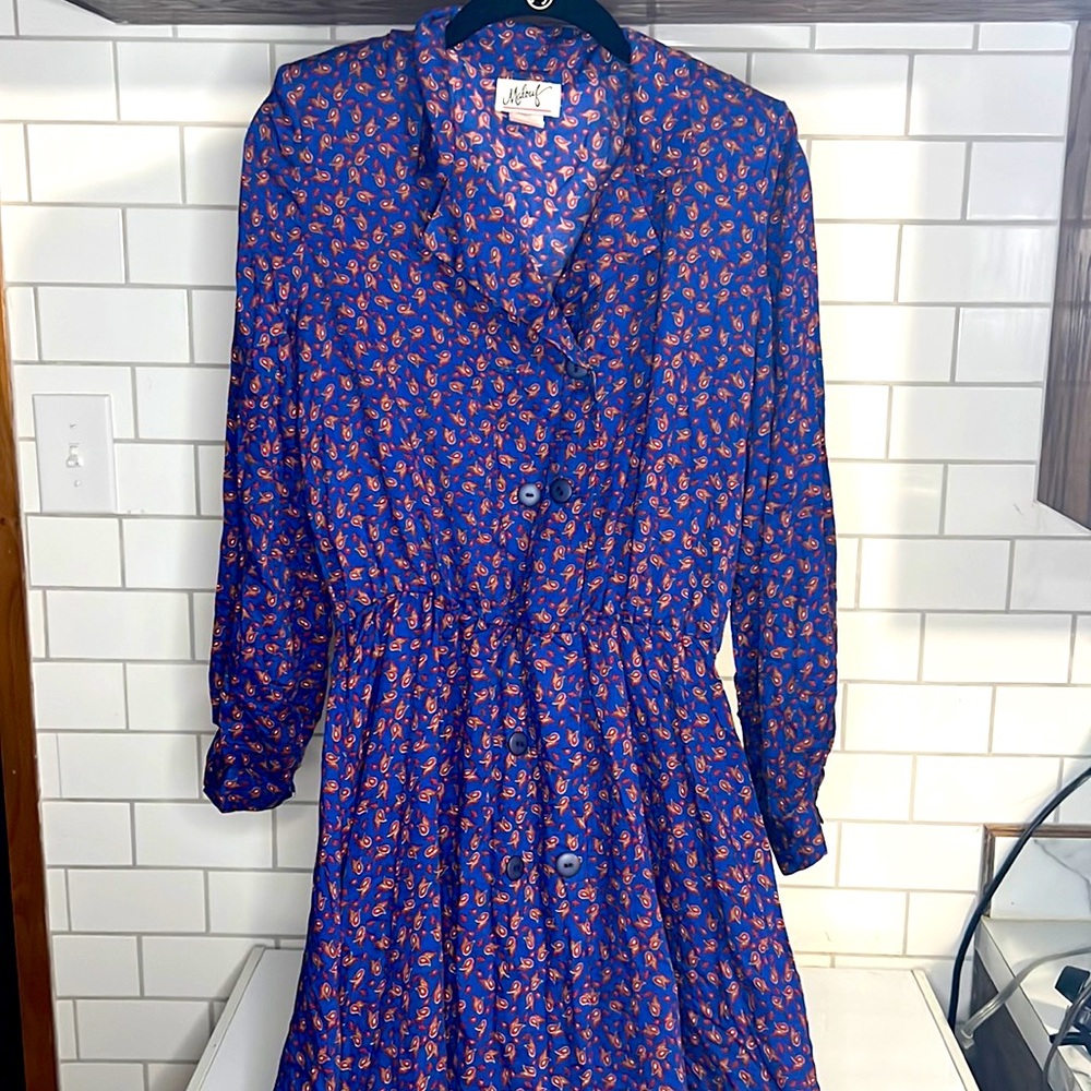 Vintage MALOUF Multicolor Prairie Boho Dress with Ballon Sleeves Size Average 12